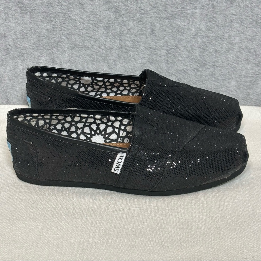 Toms Black Sequin Slip-On Flats